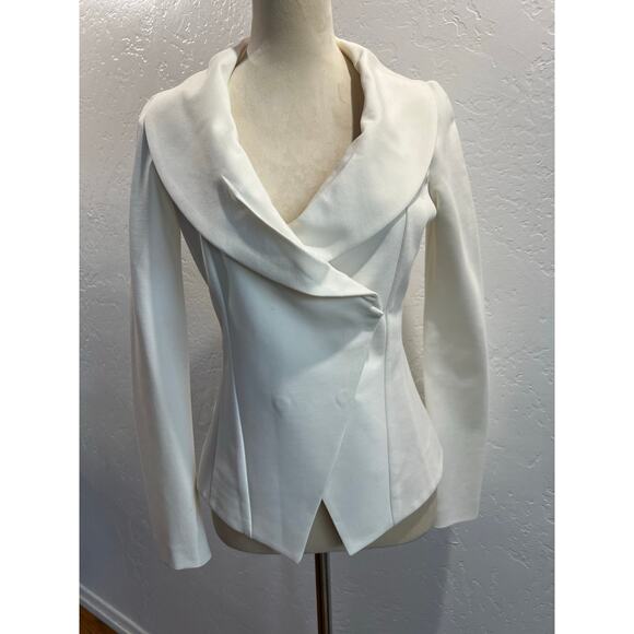 Donna Karan White Draped Collar Asymmetrical Jacket Blazer Women’s Small - Picture 7 of 10